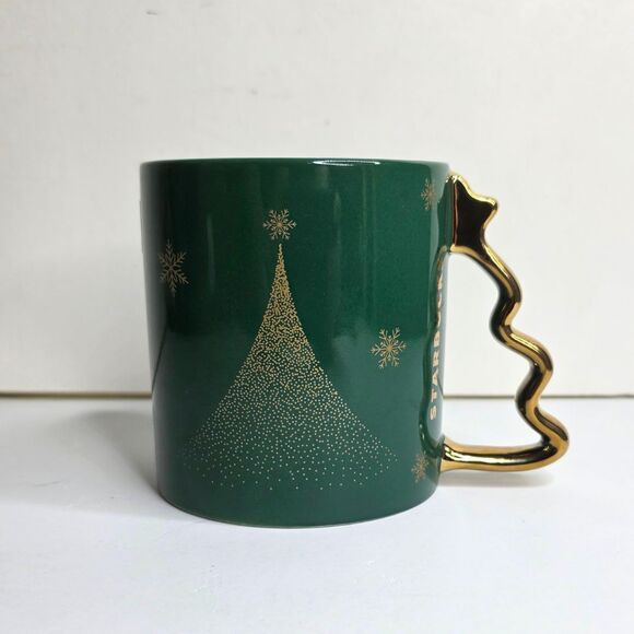 Starbucks Christmas Tree Collectible Holiday Green Gold Handle 2025 Mug - NEW - Picture 1 of 6